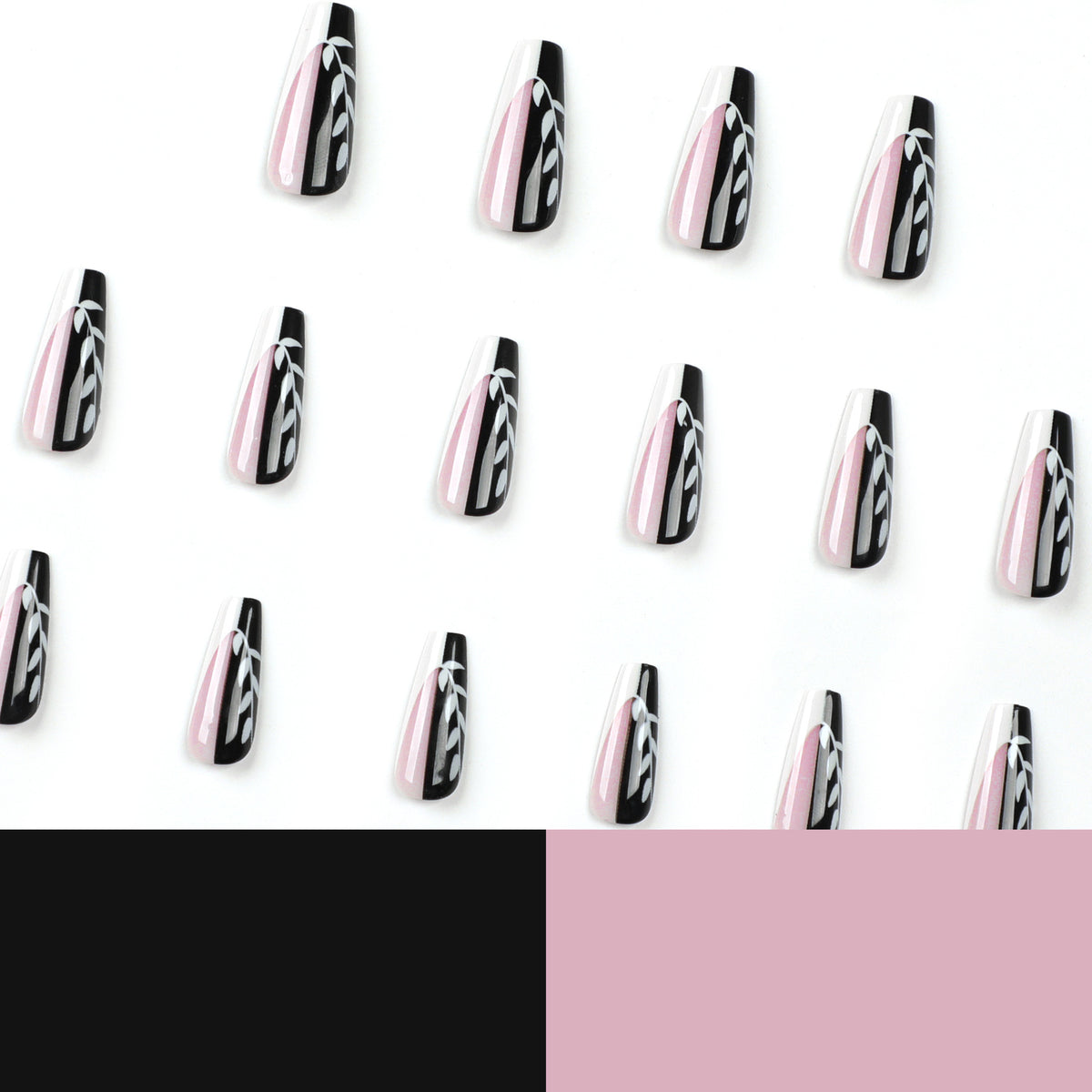 Kunstvolle Nagelverlängerungen im eleganten Schwarz-Weiß-Design Brehn