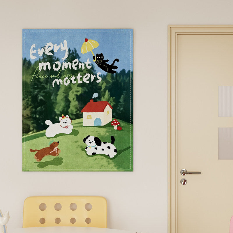Kids' Removable Eco-Friendly Nursery Wall Tapestry with Woodland Animals and Star Motifs