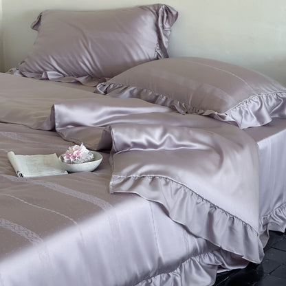 Rüsch Satin-Feeling Bettbezug Set mit Rüschensaum und Kissenbezügen