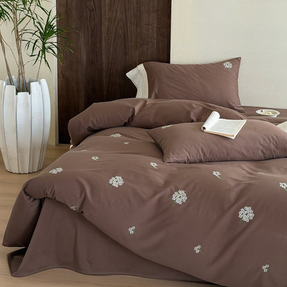 Bestickte botanische Mikrosatin Bettbezugset mit minimalistischem Zweigmotiv