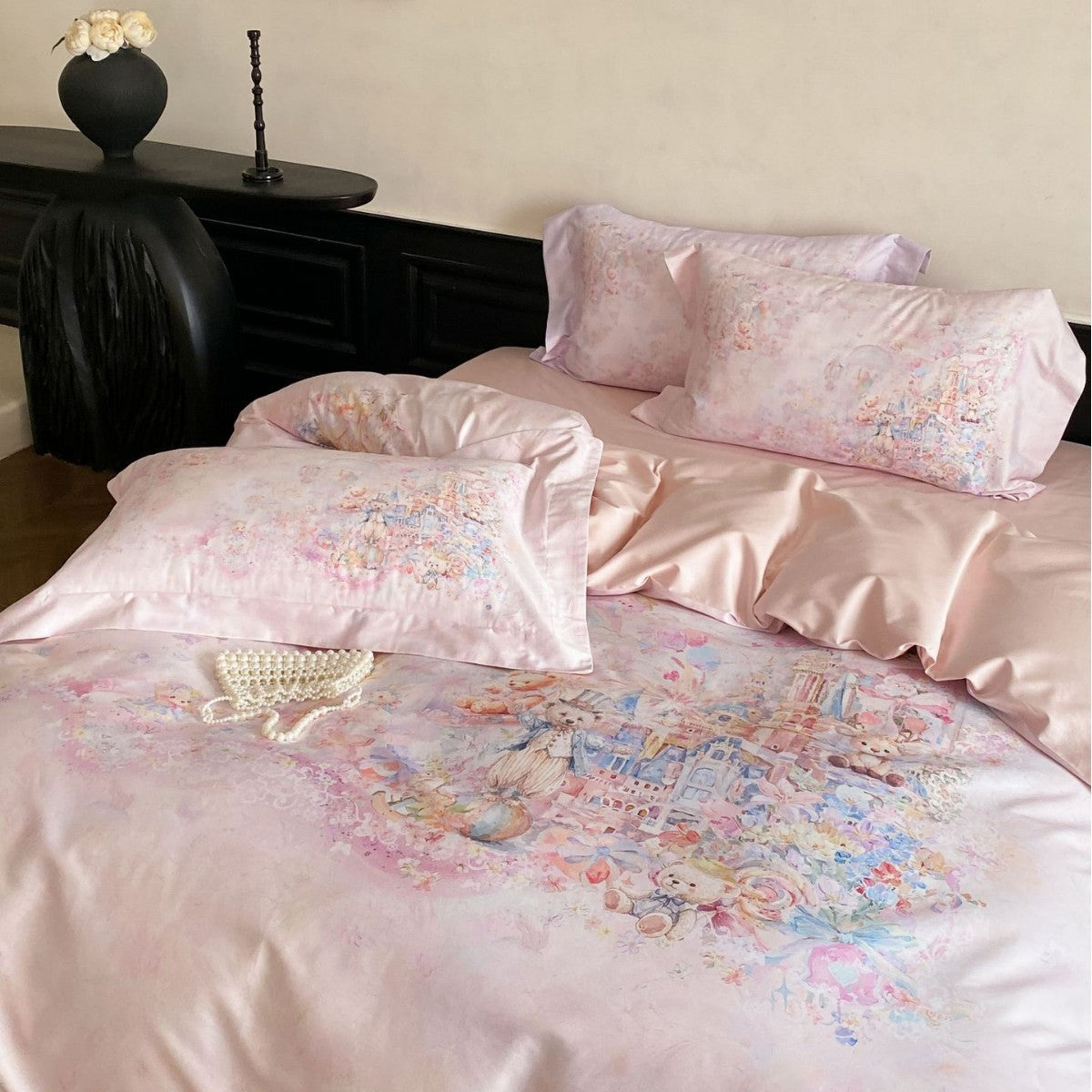 zartes Baumwollsatin-Bettwäscheset mit märchenhaftem Aquarellmotiv