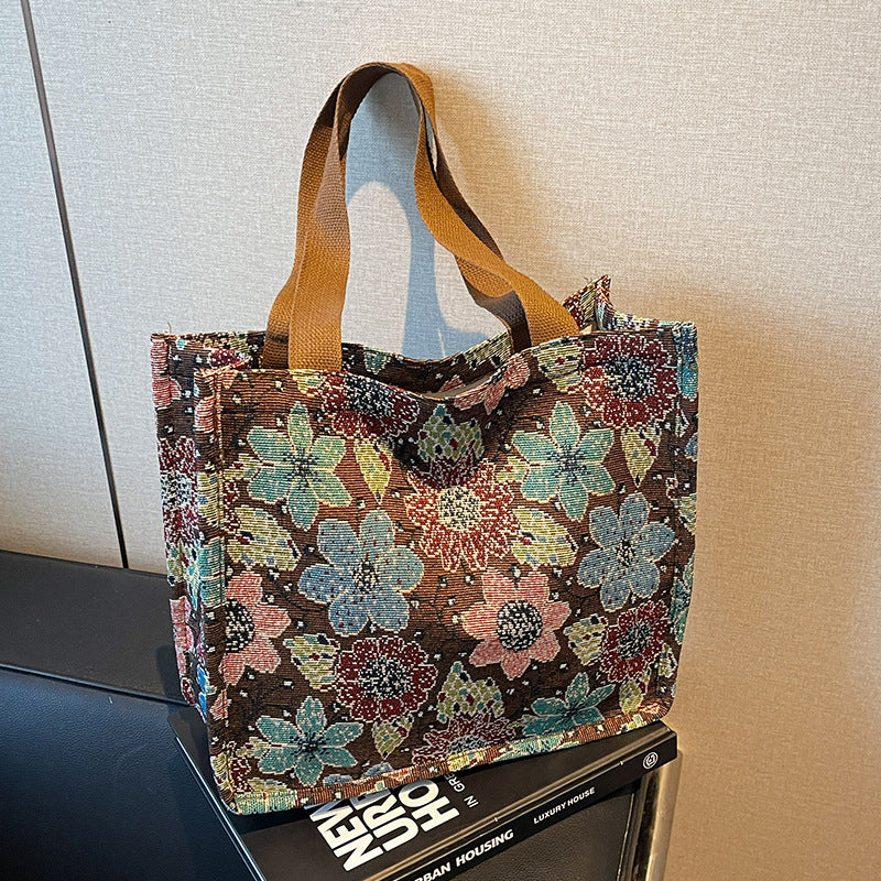 Florale gestickte Wandteppich Tragetasche
