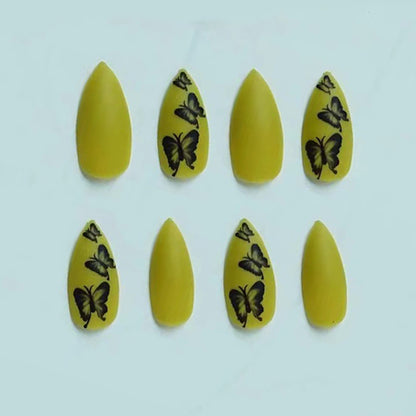 Künstlerisches Stiletto Press-On Nagelkunstset mit Schmetterlingsdesign