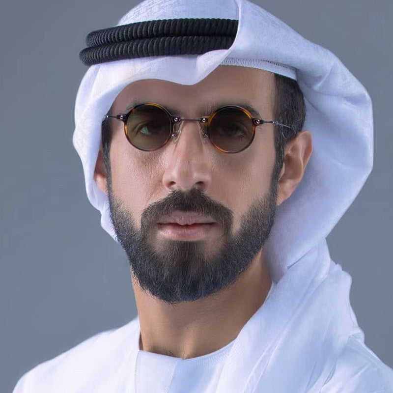 Damen runde Sonnenbrille mit modischem Metallrahmen und großen blauen Gläsern Brehn