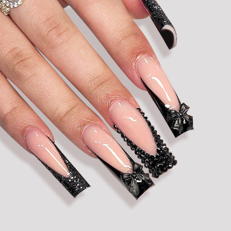 Premium Dekorative Press-On Nagel Set mit Künstlerischer Schleife und Glitter Akzenten Brehn