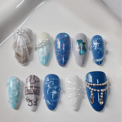 Künstlerische ozeanische Press-On-Nagelkunst Brehn