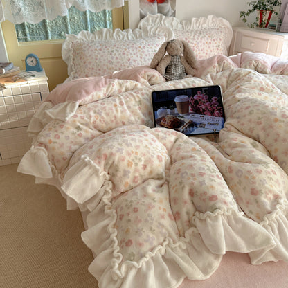 Plüsch Rüschen Gänseblümchen Fleece Bettdecke mit Box-Quilt Konstruktion
