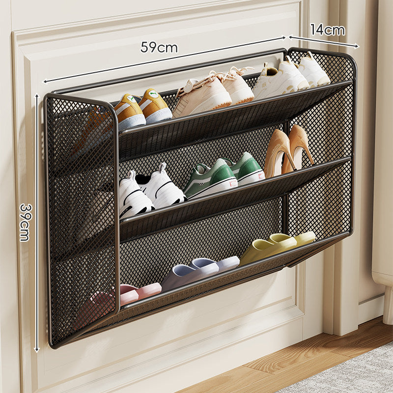 Wandmontierter Klapp-Slim-Mesh-Schuhorganizer-Regal für schmale Eingänge
