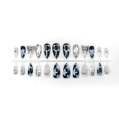 Geometrisches Metall Press-On Nagelkunst Set Brehn
