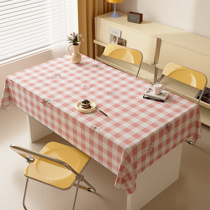 Waterproof Wipeable Gingham Rectangular Tablecloth with Playful Fruit Motifs