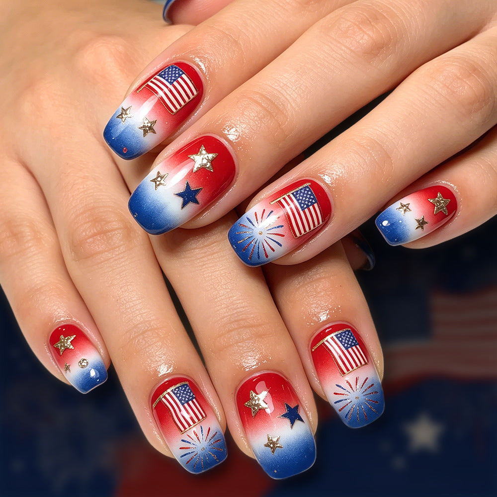 Thematische Nagelkunst mit funkeltenden Sternen und Streifen Brehn
