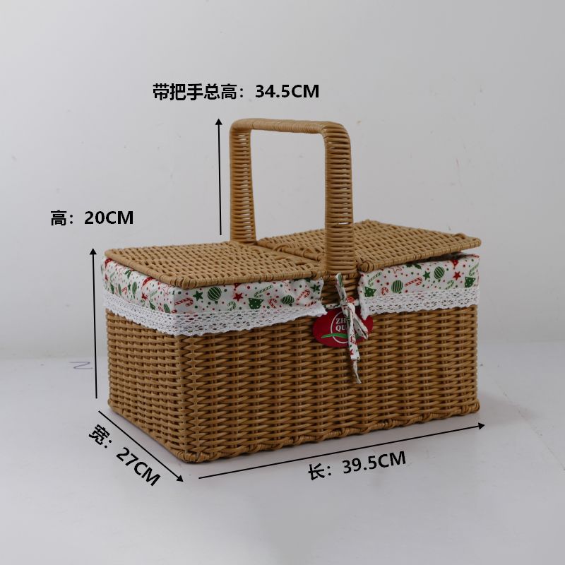 Damen Picknickkorb mit doppeltem Fach und dekorativem Stoffbesatz Brehn