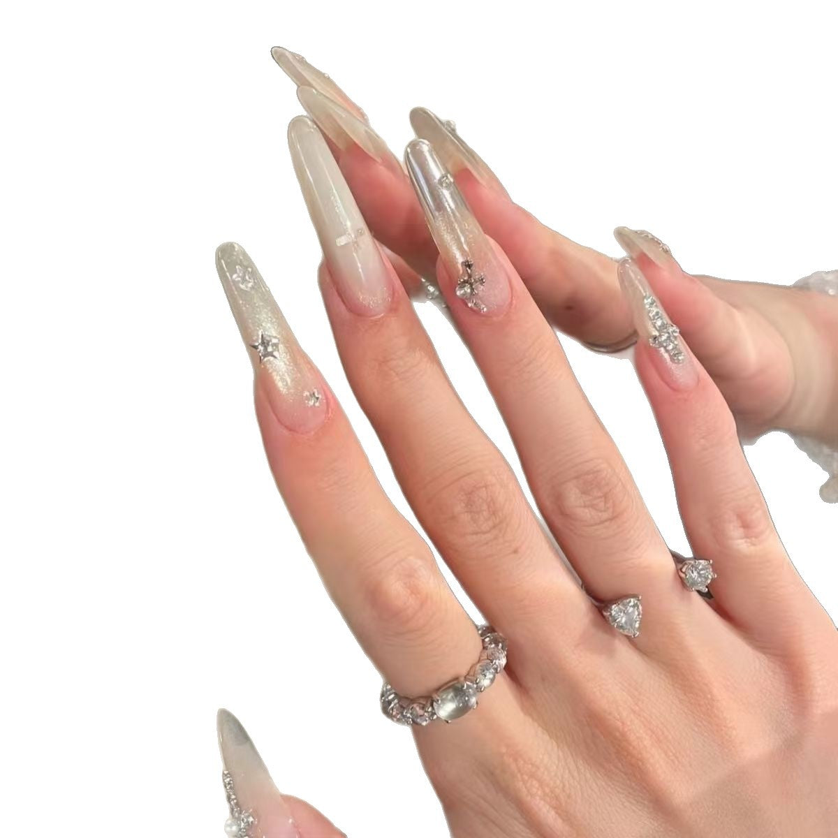 Glamouröse, kristallbesetzte Stiletto-Nagelerweiterungen