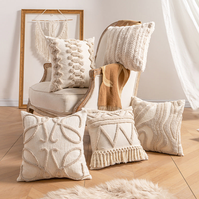 Bohemian Loop-Tufted Lendenkissenbezug mit geschwungener Applikationstextur