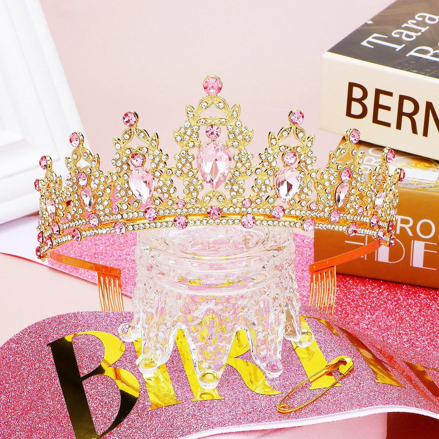 Damen Schwarz verzierte Tiara mit edlem Design Brehn