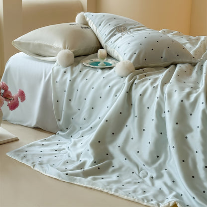Luxuriöse Satin-Bettwäsche-Garnitur mit Punktmuster und Bommel-Quasten