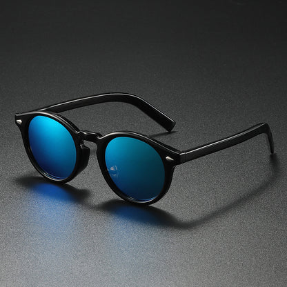 Damen Rund-Sonnenbrille mit transparentem Rahmen und reflektierenden Gläsern Brehn