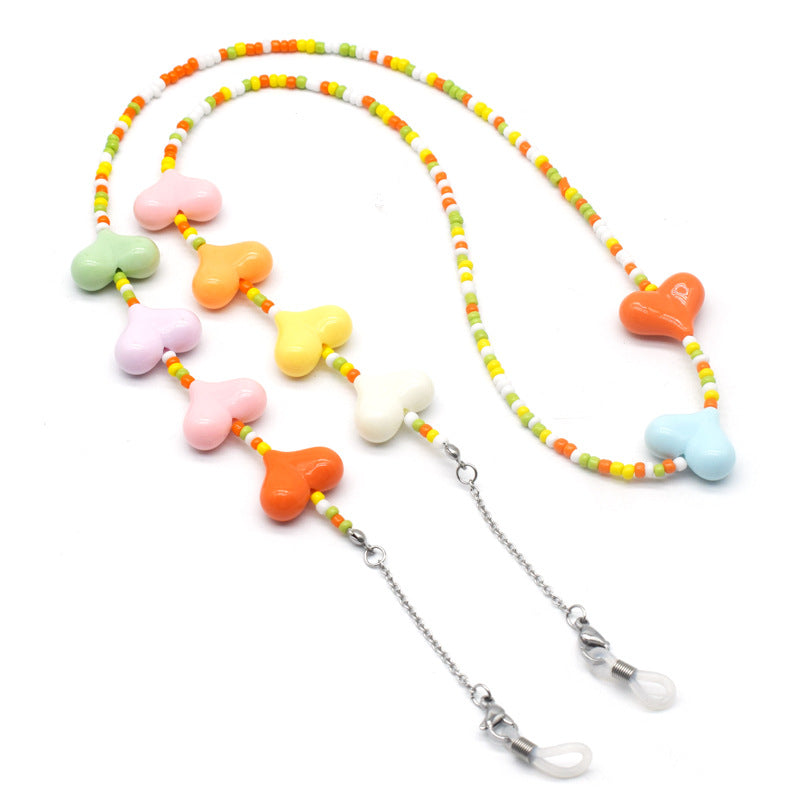 Bunte Herz Perlen Brille Kette Brehn