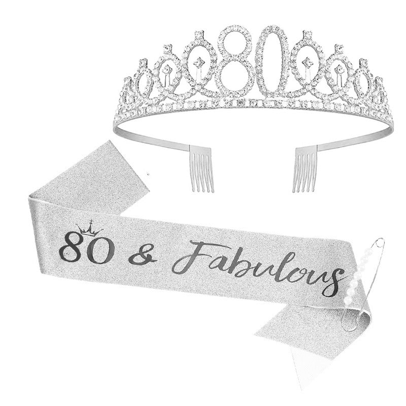 Damen Glitzernde Tiara mit personalisiertem 80. Geburtstagsschriftzug Brehn