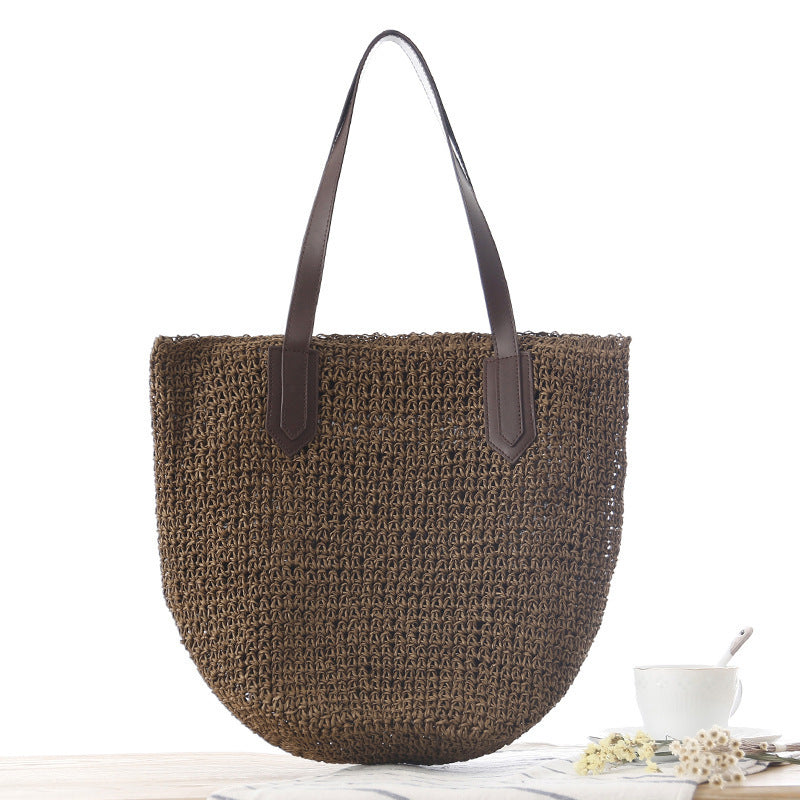 Handtasche Aus Geflochtenem Naturmaterial mit Robusten Ledergriffen Brehn