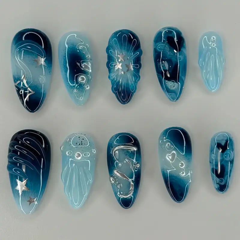 Künstlerische ozeanische Press-On-Nagelkunst Brehn