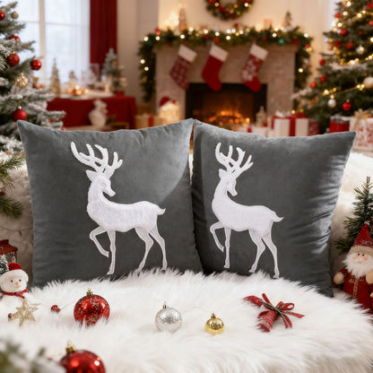 Festive Velvet Rentier Applikation Quadratisches Kissenbezug mit Unsichtbarem Reißverschluss