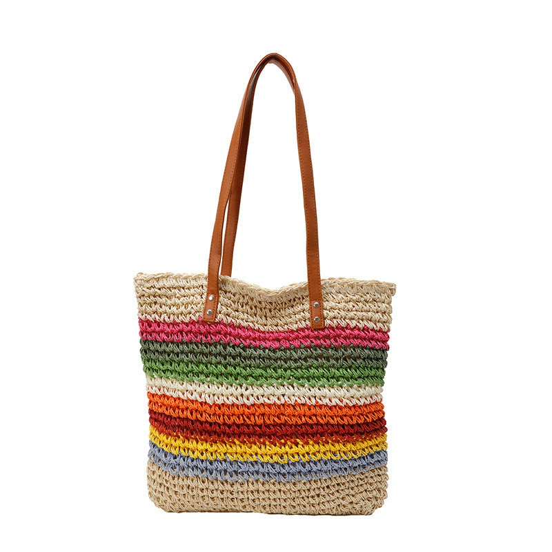 Handgefertigte Strandtasche mit Buntem Streifenmuster Brehn