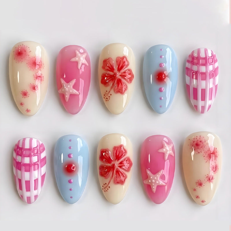 Kunstnagelset mit kreativen Blumen- und Sternenmotiven Brehn
