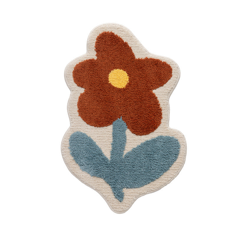Blumenförmige handgetuftete Badematte mit voluminösem Hochflor und rutschfester Latexunterseite Brehn