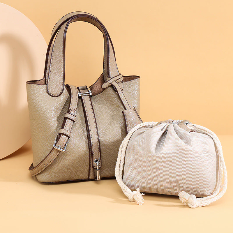 Dual-Compartment Textured Leather Tote Bag Brehn