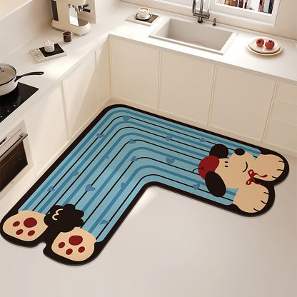 L-Shaped Anti-Fatigue Kitchen Mat with Non-Slip Backing and Panda Illustration