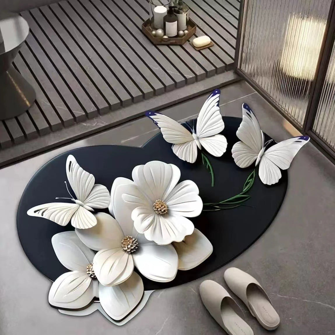 Elegante Schmetterlingsblumen-Badmatte