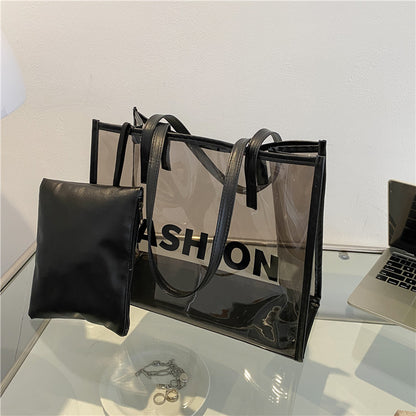 Moderne transparente Tragetasche mit Tasche