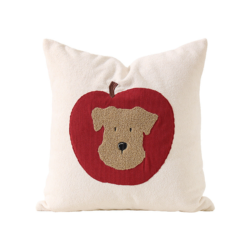 Dekoratives Kissen mit gesticktem Hunde-Apfel-Motiv und weichem Frottee-Bezug Brehn