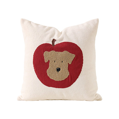Dekoratives Kissen mit gesticktem Hunde-Apfel-Motiv und weichem Frottee-Bezug Brehn