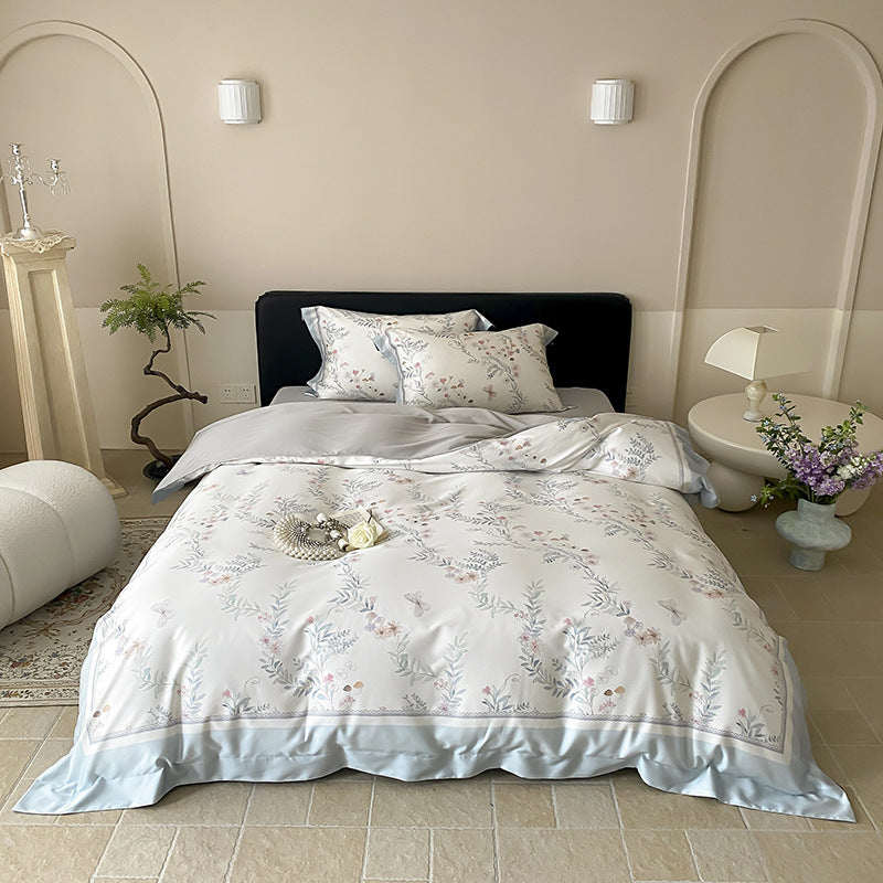 Botanisches Baumwollsatin Bettbezugset mit luxuriösem Satinrand & wendem Design