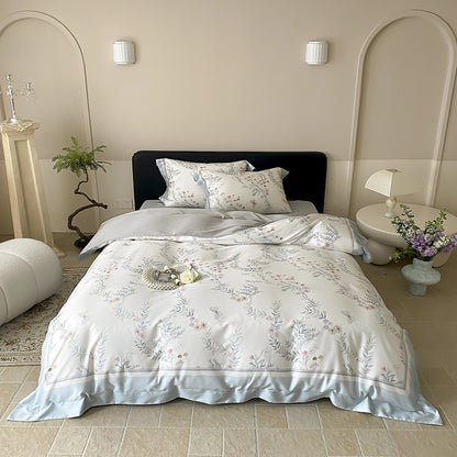 Botanisches Baumwollsatin Bettbezugset mit luxuriösem Satinrand & wendem Design