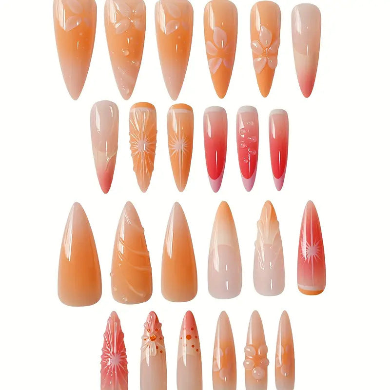 Künstlerische 3D Blumen Press-on Nagelkunst Brehn