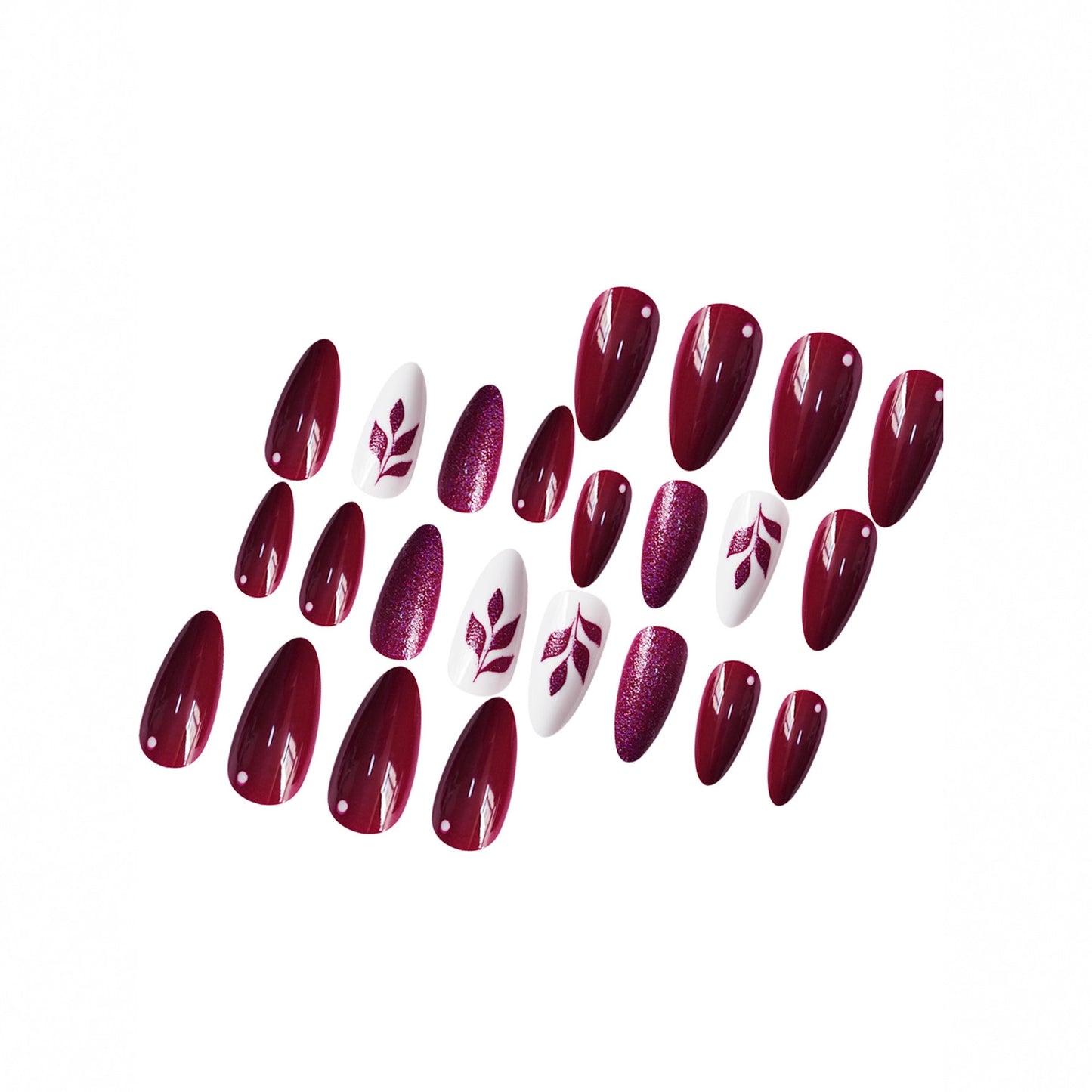 Künstlerisches Press-On Nail Art Set mit glitzerndem Blatt Design Brehn