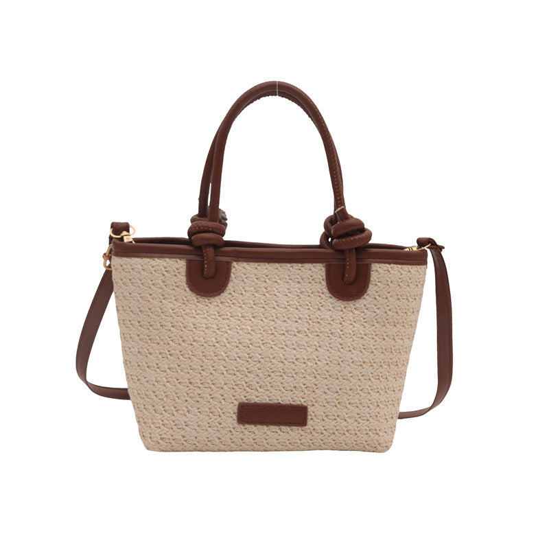 Woven Straw Tote-Handtasche mit Lederakzenten