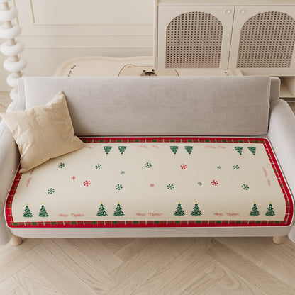 Quilted Holiday Sofa Seat Protector with Anti-Slip Backing and Christmas Tree Print