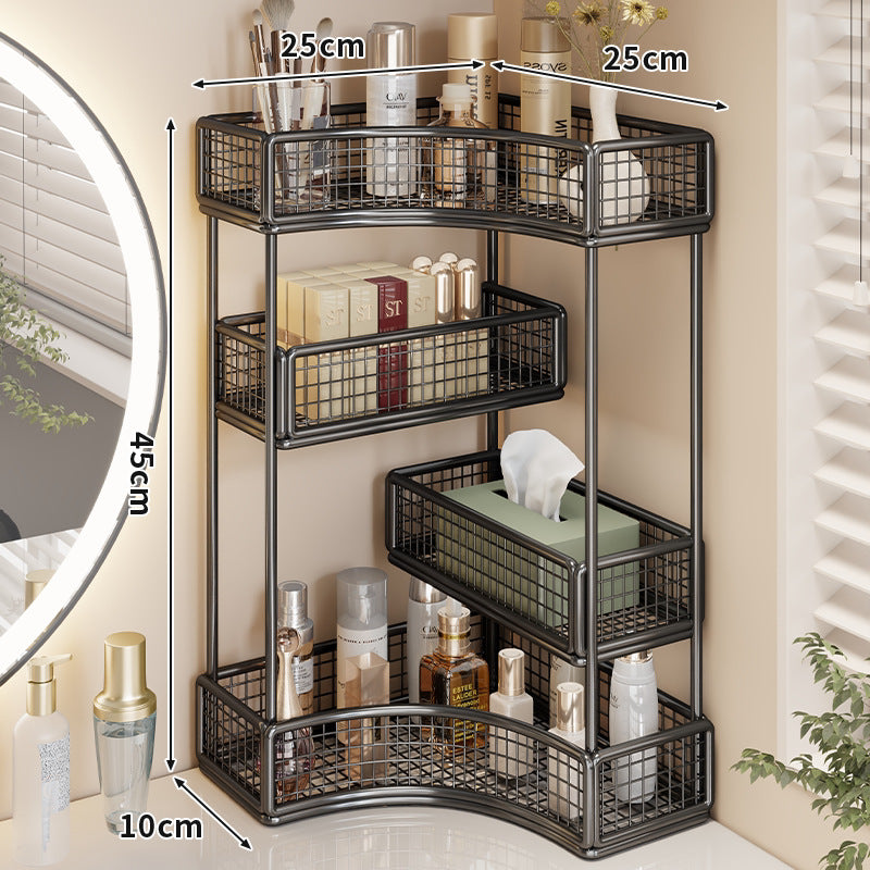 Gekrümmte Ecke Dreitier Metall Mesh Schminktisch und countertop Organizer