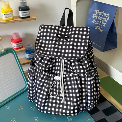 Charmanter Kariert Zugbeutel-Schul-Rucksack