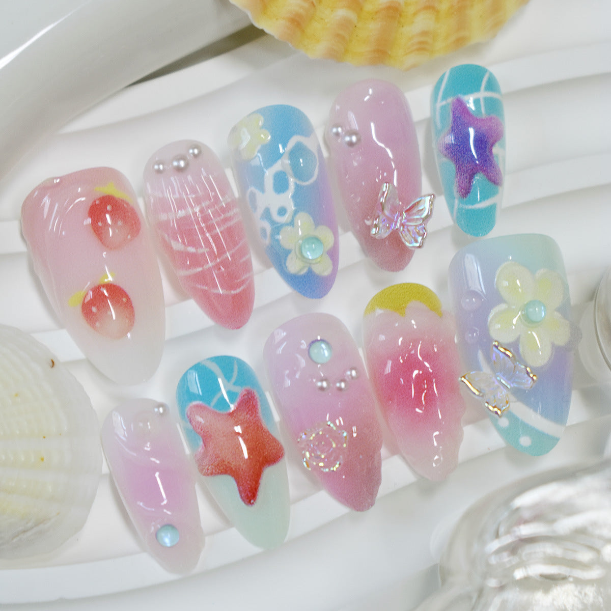 Künstlerische Meeres-Themen Press-On Nail Art Brehn