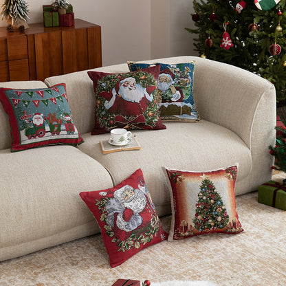 Weihnachtlicher Tapisserie-Kissenbezug mit Santa‑Motiv und gobelinartiger Webstruktur Brehn
