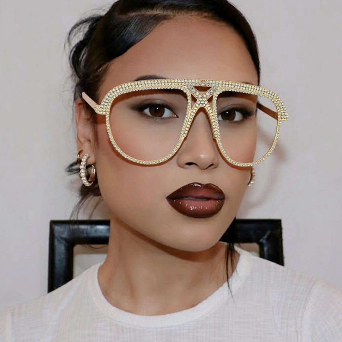 Damen Glamouröse oversized Sonnenbrille mit funkelndem Kristallrahmen Brehn