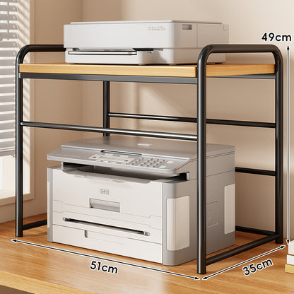 Zwei-Tier Metall- und Holzdruckerstand mit schiebbarer Mesh-Schublade und Unterregal-Speicher