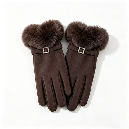 Luxus Faux-Fur-besetzte Kleid Handschuhe Brehn