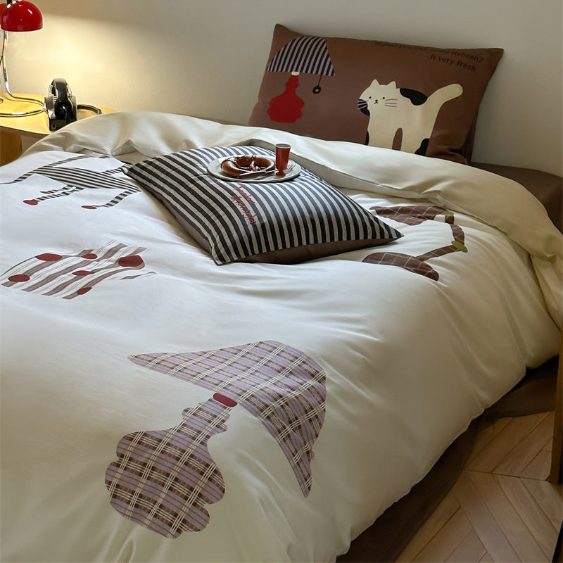 Bettwäsche-Set aus Baumwollsatin mit doppelseitigem Streifen-Design