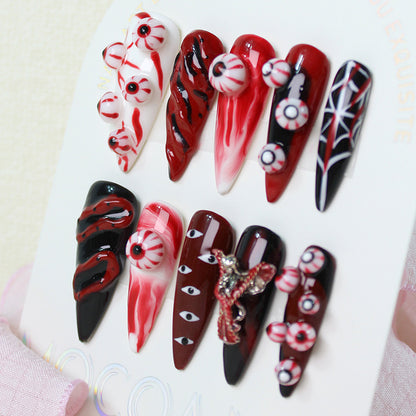Halloween Kunstnagelset mit gruseligen Augen- und Schlangenmotiven Brehn